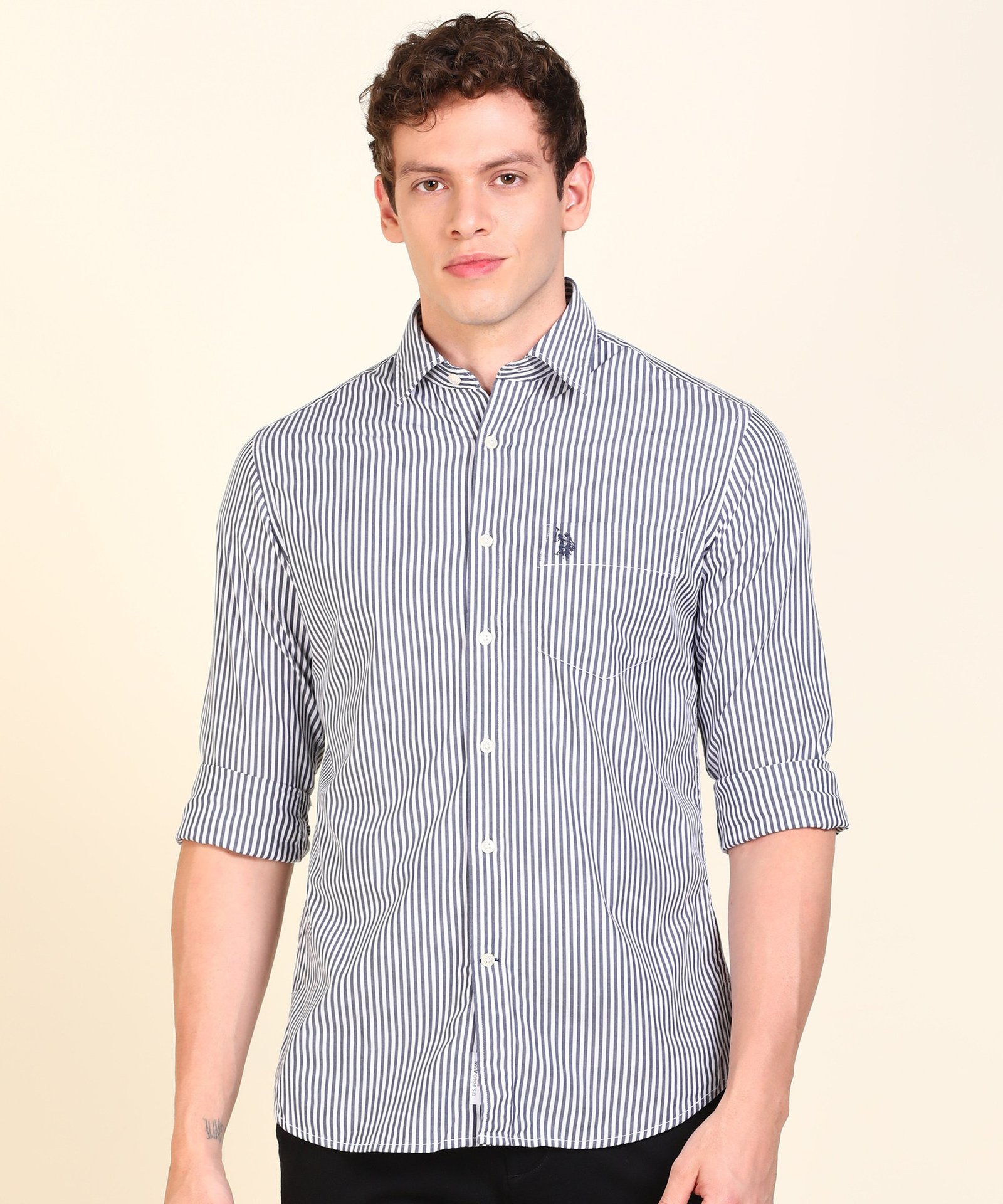 U.S. POLO ASSN. Men Regular Fit Striped Button Down Collar Casual Shirt