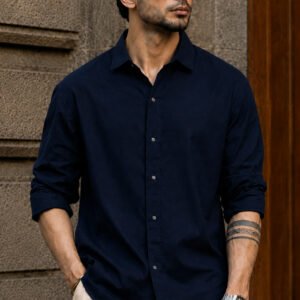 Full Sleeve Men’s 100% Belgium Linen Navy Blue Shirt | Summer Special