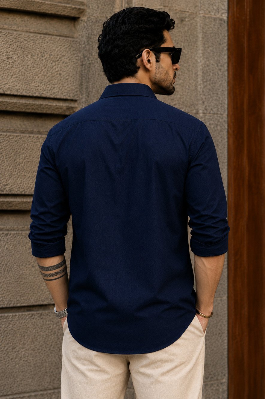 Full Sleeve Men's 100% Belgium Linen Navy Blue Shirt | Summer Special